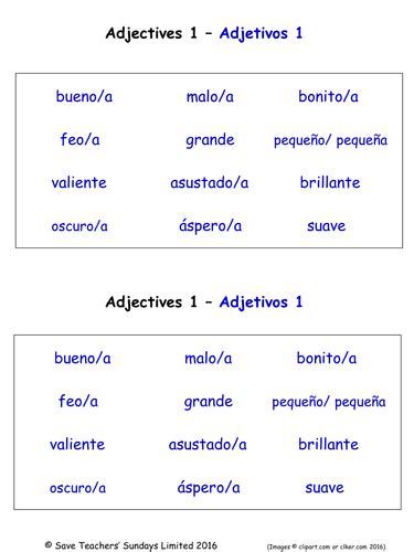 Adjectives In Spanish Worksheets 18 Spanish Adjectives Worksheets