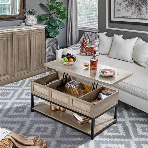 Alden Design Wooden Lift Top Coffee Table With Storage Shelf Rustic