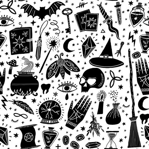 Magic Witch Seamless Pattern Witchcraft Background Drawing By Julien Fine Art America