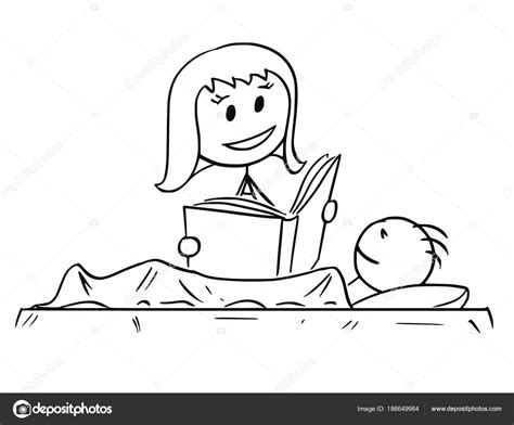 Illustration Of Cartoon Mother Reading Bedtime Story
