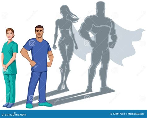 Superhero Nurse Doctor In Scrubs Flying Super Hero Vector Illustration