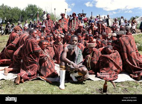 Lesotho Redly Made Up Young Men Celebrate An Initiation Celebration