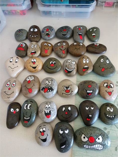 Many Rocks Have Faces Painted On Them