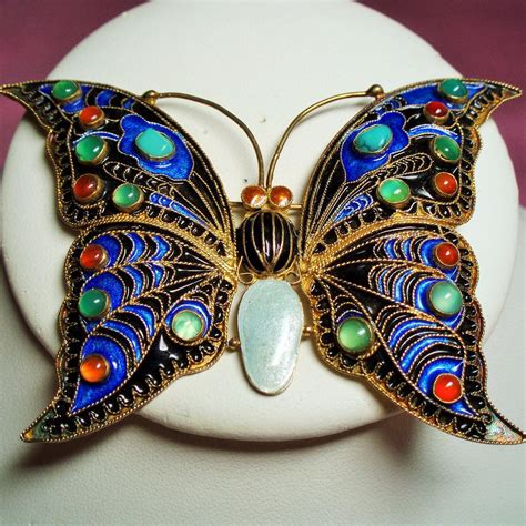 Vintage Metropolitan Museum Of Art Enamel Large Butterfly Brooch From