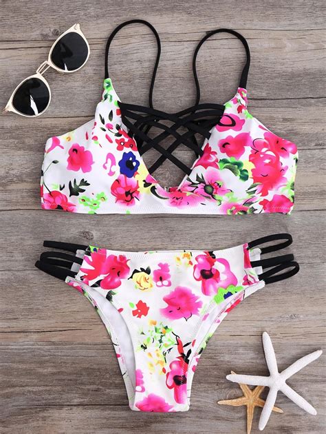 Fbs Swimsuit Women Floral Print Bikinis Set Push Up Swimwear Halter