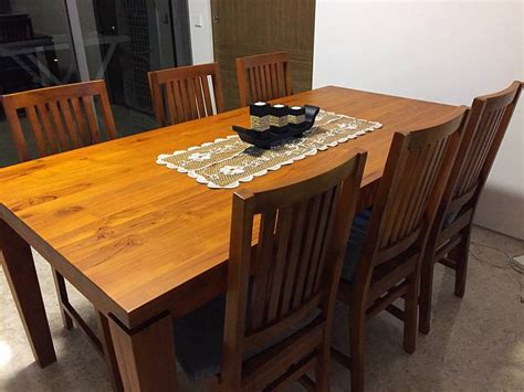 Featuring a lengthy clear tempered glass top perfect for placing a table lamp. REDUCED PRICE!!! SOLID teak dining table (6 chairs) set ...