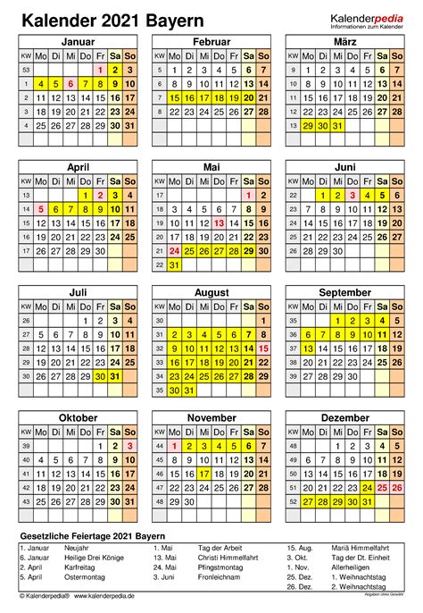 Kalender 2021 Bayern Ferien Feiertage Excel Vorlagen