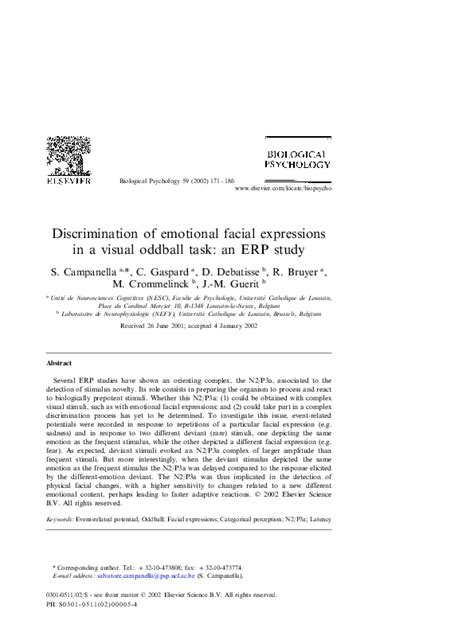 Pdf Discrimination Of Emotional Facial Expressions In A Visual