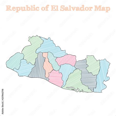 Republic Of El Salvador Hand Drawn Map Colourful Sketchy Country