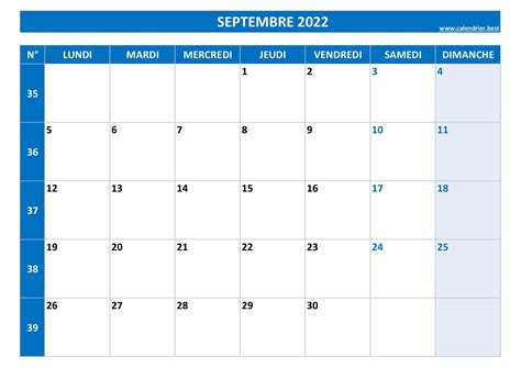 Calendrier Septembre 2022 à Consulter Ou Imprimer Calendrierbest