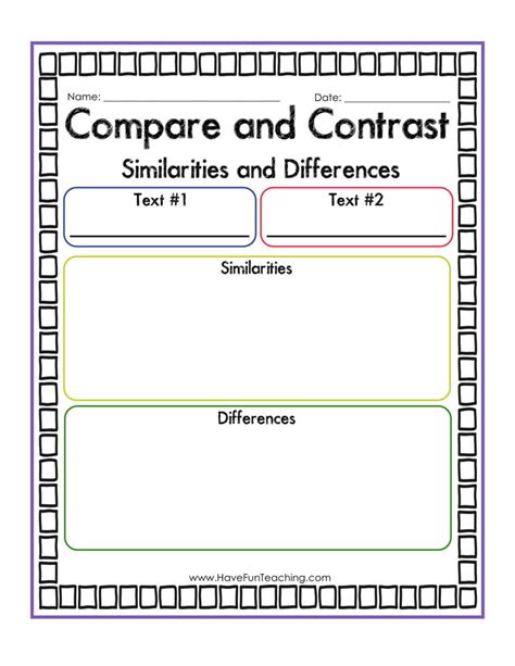 Compare And Contrast Similarities And Differences Graphic Organizer
