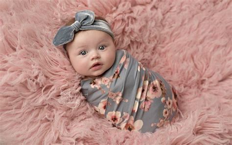 Pink Newborn Photography Girl Spring Flowers Blue Gray Baby Girl