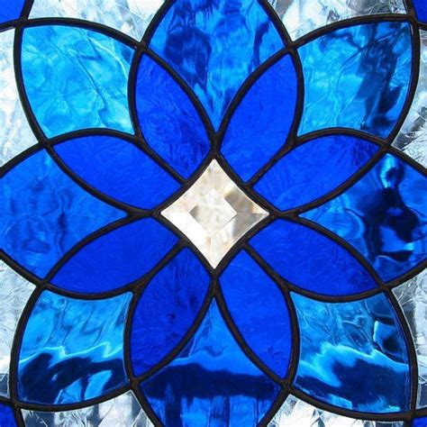 Cobalt Blue Stained Glass Window Panel With Bevels Stained Glass