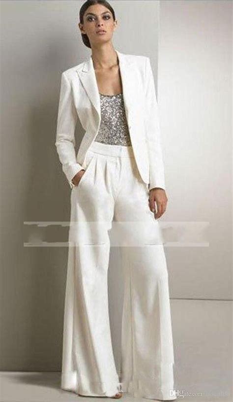 2019 bling sequins white pants suits mother of the bride dresses formal chiffon tuxedos women