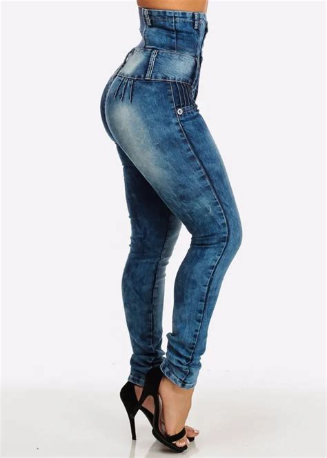 Royal Wolf Jeans Manufacturer Blue Acid Wash Pleated Stitching Levanta Cola Colombian Butt Lift