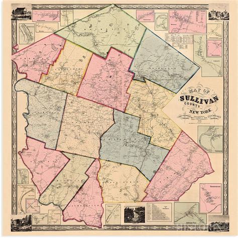 1856 Sullivan County New York Map Poster Vintage Sullivan County Ny