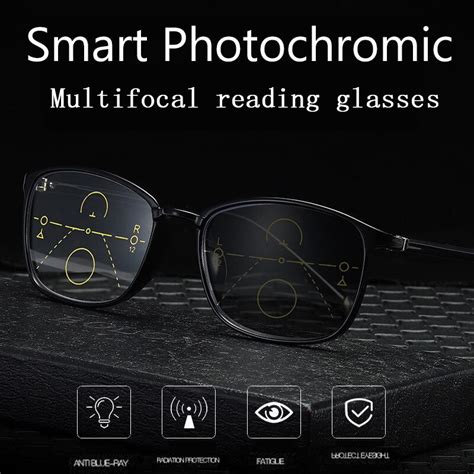 fashion photochromic multifocal reading glasses near far dual purpose men progressive anti blue