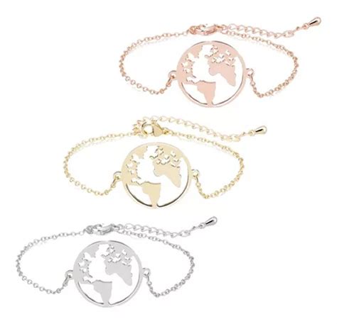 Set 3x Pulsera Mapa Mundi Viaje Mundo Regalo Novia Mamà Meses Sin