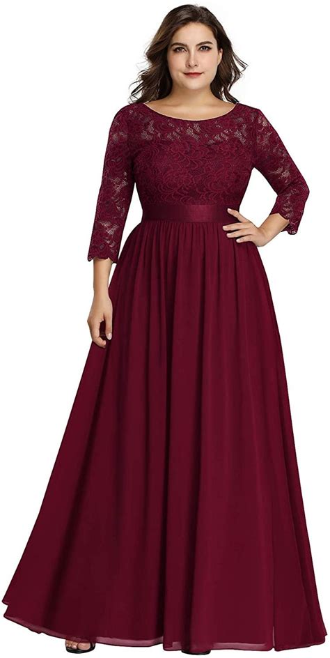 Ever Pretty Women S Plus Size A Line 3 4 Lace Sleeves Chiffon Long Formal Evening Party Maxi
