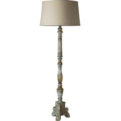Floor Lamp Transitional Gold Distressed Gray Wood Hiroshi Carved
