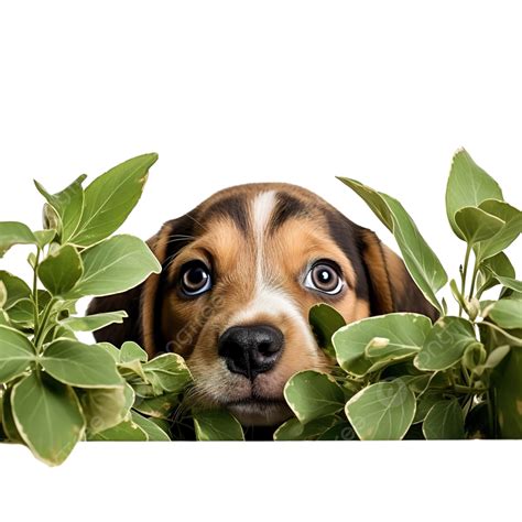 생성된 식물에서 밖을 내다보는 귀여운 강아지 귀엽다 개 엿보기 Png 일러스트 및 이미지 에 대한 무료 다운로드 Pngtree