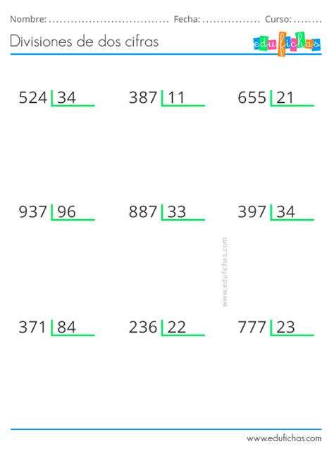 Ejercicios De Divisiones Para Imprimir División Larga En Formato