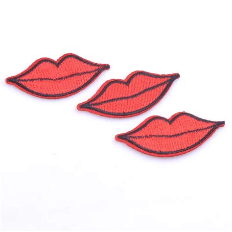 5pcs Embroidery Patches For Clothing Red Lips Iron On Patches Punk