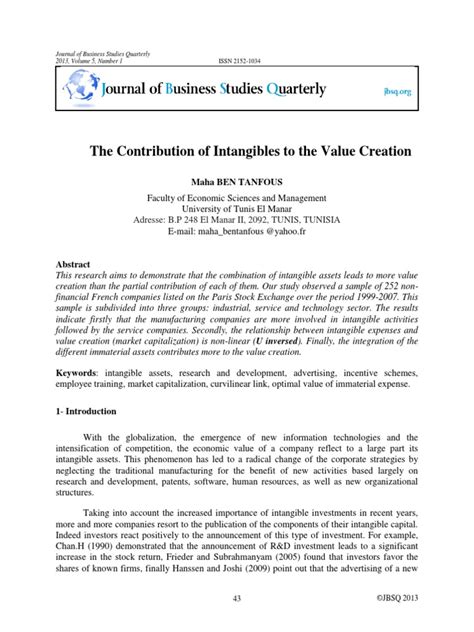 The Contribution Of Intangibles To The Value Creation Pdf Pdf