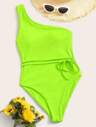 neon green one shoulder one piece swimsuit one piece swimwear one piece one piece swimsuit