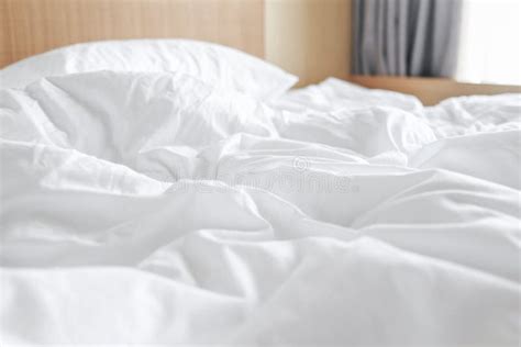 Messy White Bed And Two Pillow In The Morning Stock Image Image Of