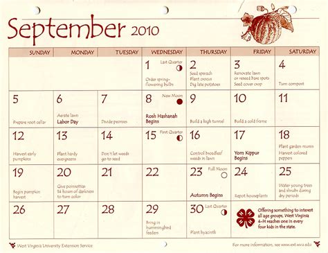 Hedgesville Ward Relief Society Gardening Calendar September 2010