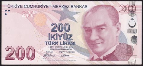 200 Turkish Lira Banknote 2013 Mustafa Kemal Atatürkworld Banknotes