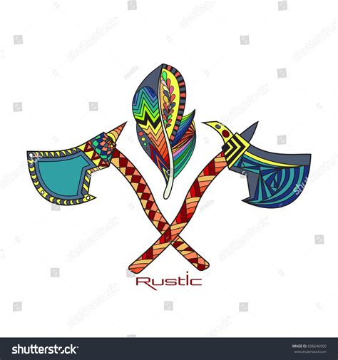 Rustic Decorative Illustration Two Crossed Tomahawks Stock Vector Royalty Free 696646900