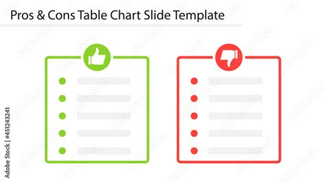 Stockvector Pros And Cons Table Chart Slide Template Clipart Image Adobe Stock