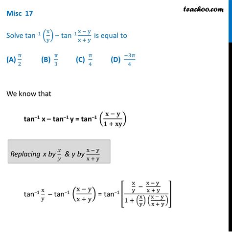 Mcq Solve Tan 1 Xy Tan 1 X Yx Y Is Equal To