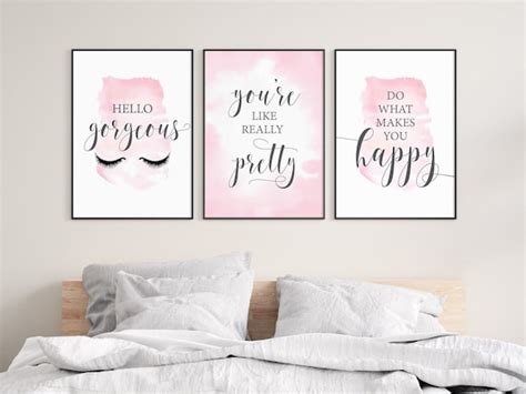Girl Bedroom Prints Set Of 3 Teenage Girl Room Decor Hello Etsy