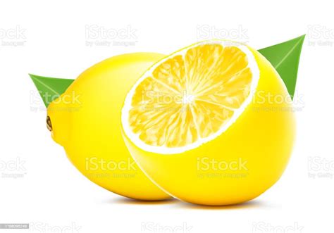 Tranche De Citron Avec Des Feuilles Disolement Sur Le Fond Blanc