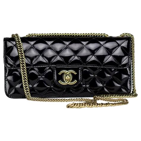 Chanel Long Rare Vintage Patent Leather Classic Flap Bag Bijoux Chain