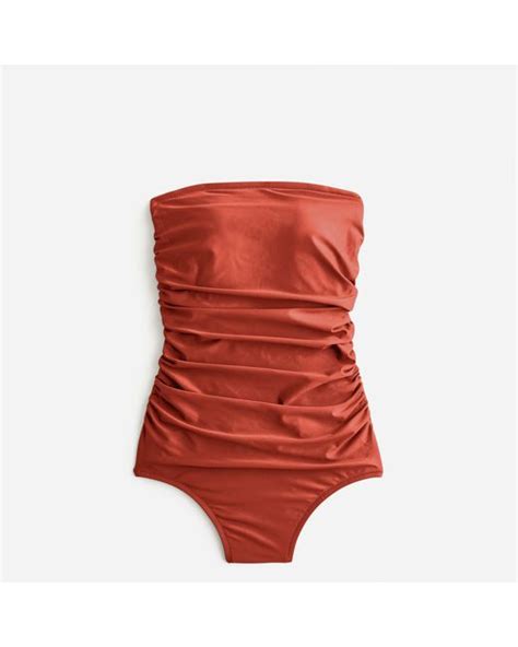 Jcrew Synthetic Ruched Bandeau One Piece In Leopard Print In Red Lyst