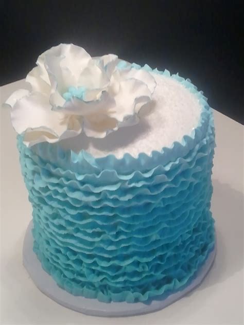 Blue Buttercream Ruffled Birthday Cake
