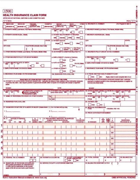 1500 Claim Form Template Sampletemplatess Sampletemplatess