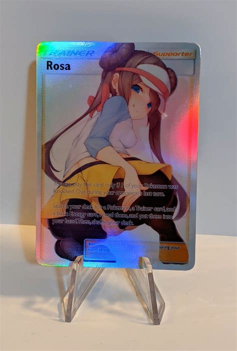 Full Art Holographic Pokemon Orica Custom Waifu Card Rosa Etsy