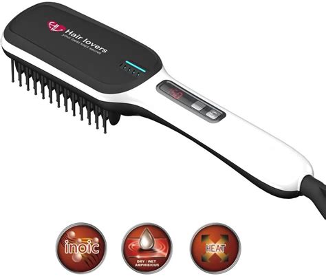 White Hair Straightening Brush With Curved Handle For Hair Styling Hb