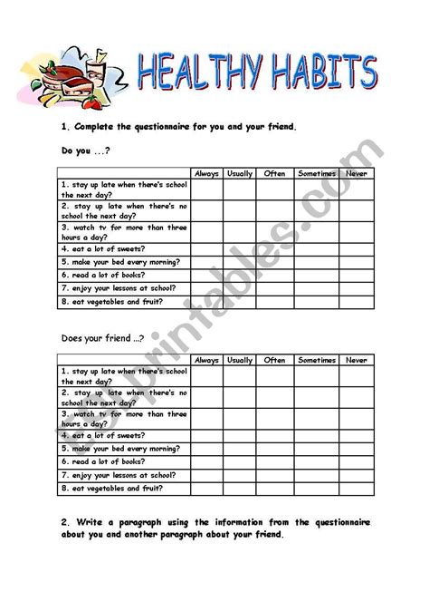What one aspect of a foreign tradition you like about their eating habits? HEALTHY HABITS QUESTIONNAIRE - ESL worksheet by jagüero