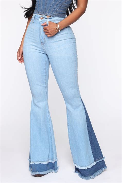 Only Good Vibes Bell Bottom Jeans Light Blue Wash