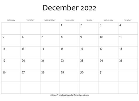 December 2022 Fillable Calendar
