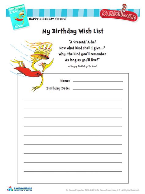 Birthday Wish List Seussville