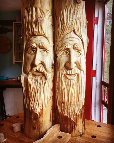 Elizabeth Brown Woodcarvings Wood Spirits In White Cedar Wood