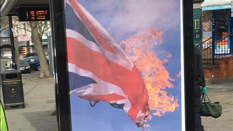 Bus Stop Vandalized With Poster Of Burning British Flag Cnn