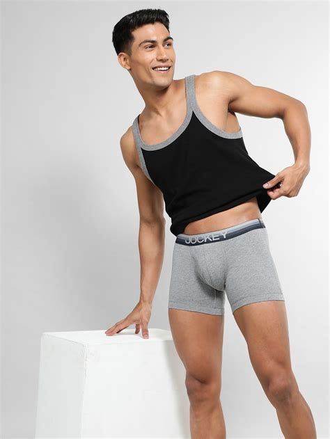 Mid Grey Melange Boxer Briefs With Front Fly And Multicolor Waistband For